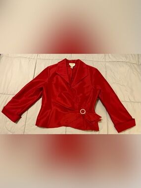 Talbots Evening Wrap Jacket Vibrant Red Satin Crossover Closure Size 14 Stretch